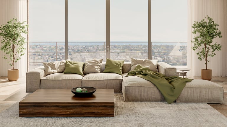 Large luxury modern bright interiors Living room mockup illustration 3D rendering image