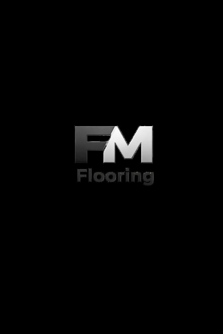FM Flooring logo with stylized gray and white lettering on black background